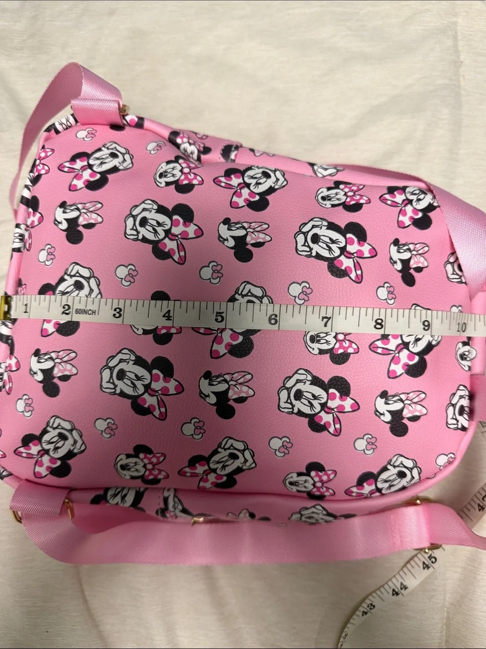 NWOT Disney Pink Minnie Mouse Patterned Kids Mini Backpack with Gold Zipper